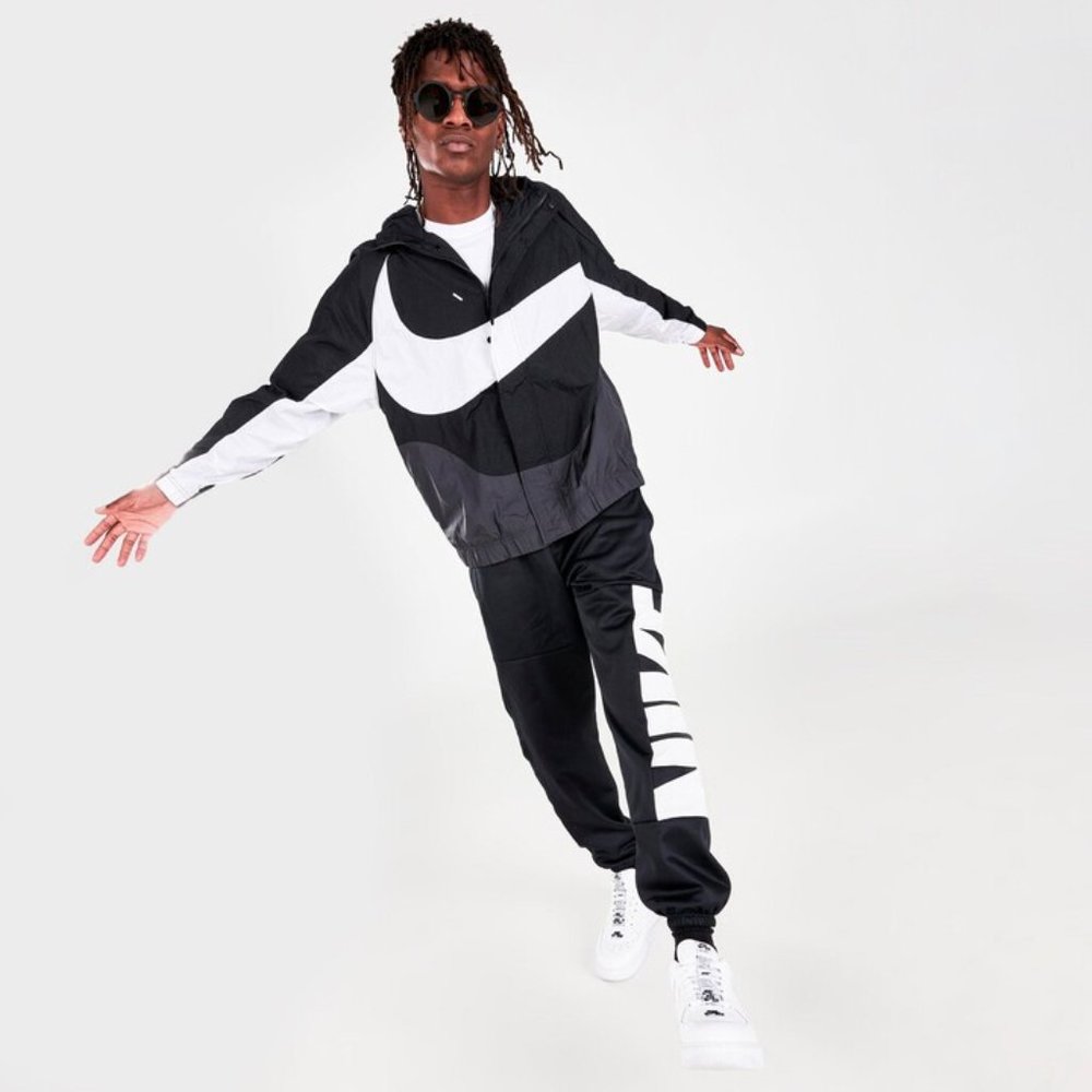 Nike Big Swoosh Woven Lined Jacket Size M Men's Tracksuit Windbreaker Black Gray